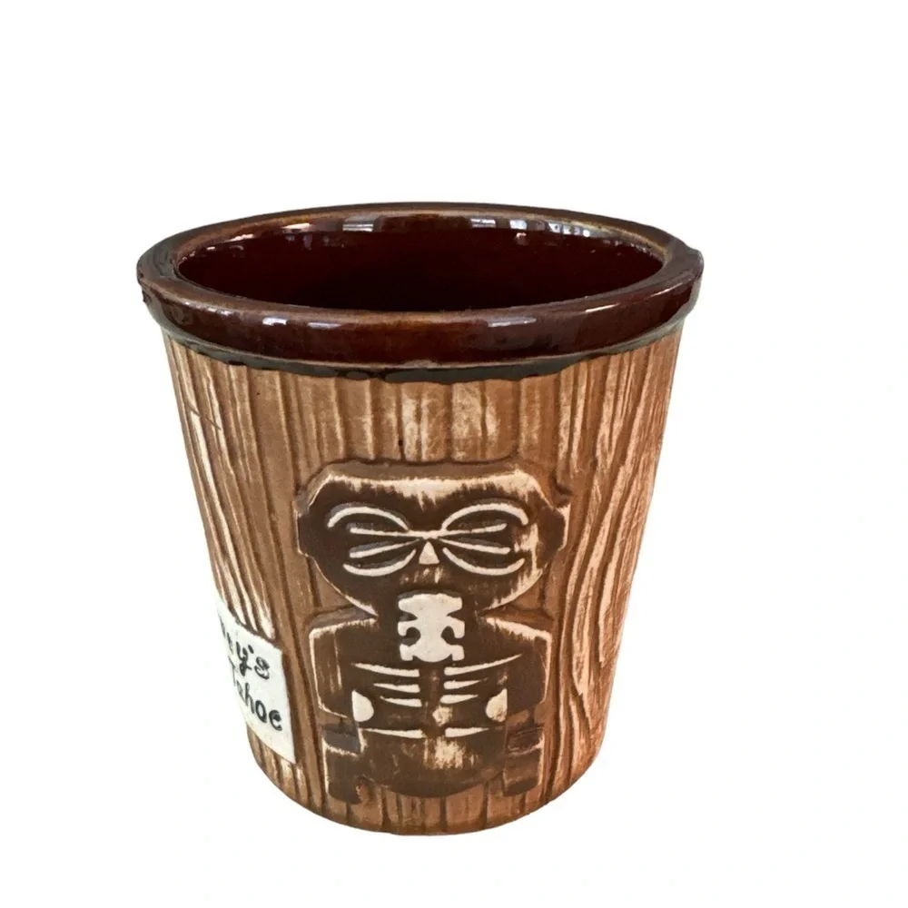 Harvey's Lake Tahoe Vintage 1960’s Ceramic Tan Brown Mai Tai Bucket Tiki Mug Cup